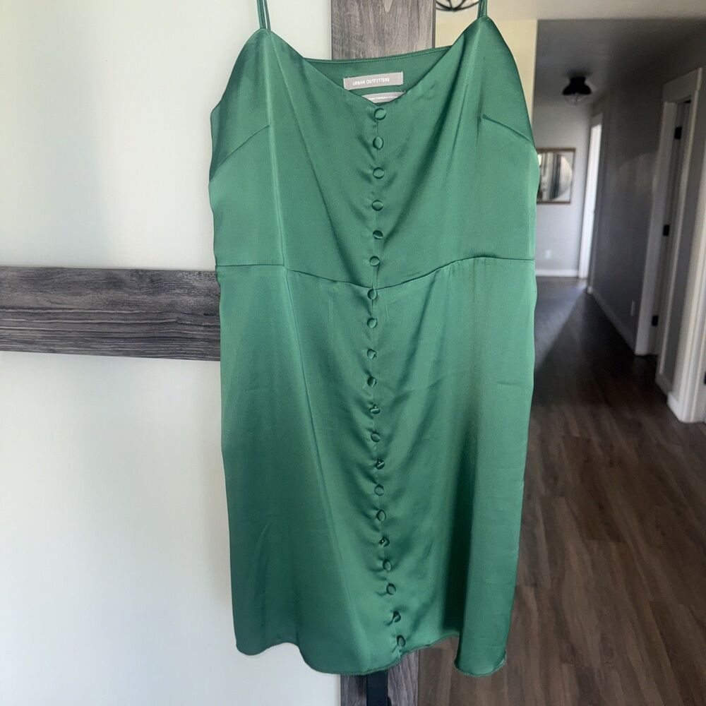 Urban Outfitters Green Spaghetti Strap, Mini Dress Buttons Silk Feel Women’s Med
